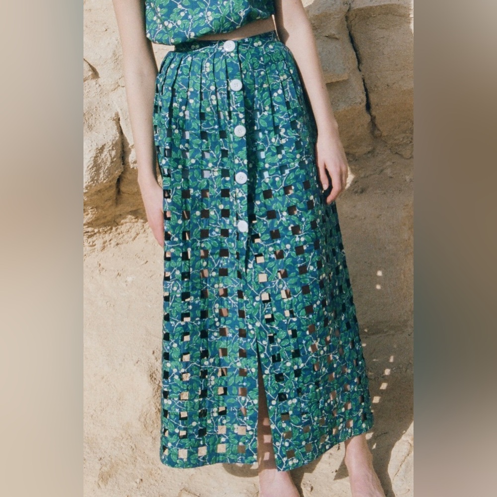 Coco Shop Basket Skirt in Dark Blue Limes